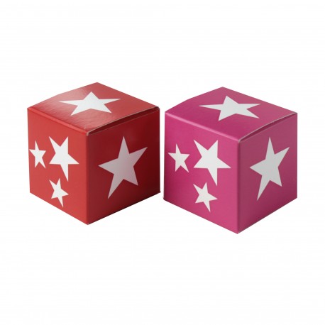 Würfel 4x4, white stars, rot-pink